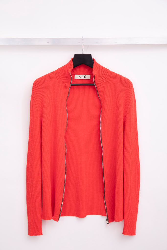 aplo maver orange knitted zip sweater